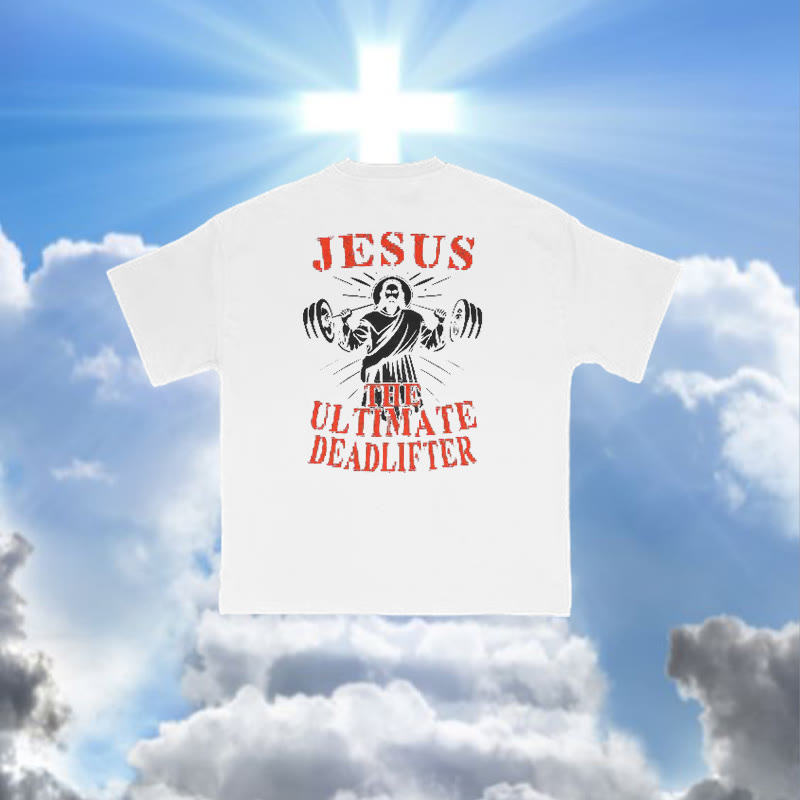 100% Cotton Jesus Ultimate Deadlifter Print Causal T-shirt - White - 2XL - image 2