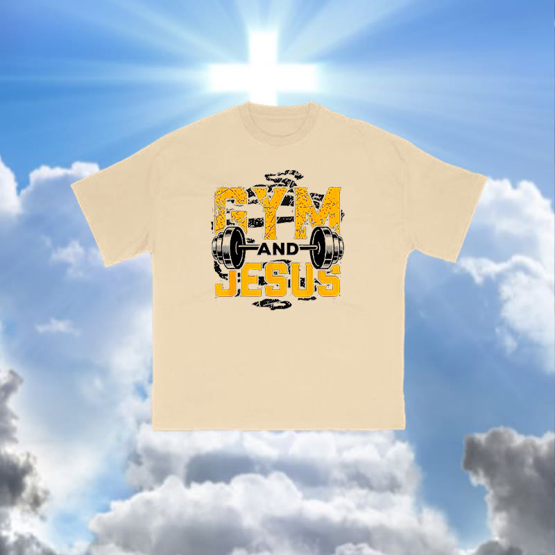 100% Cotton Gym And Jesus Print T-shirt - Apricot - 2XL - image 3