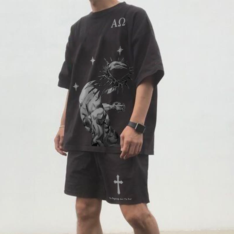 The Beginning And The End Print T-shirt Set