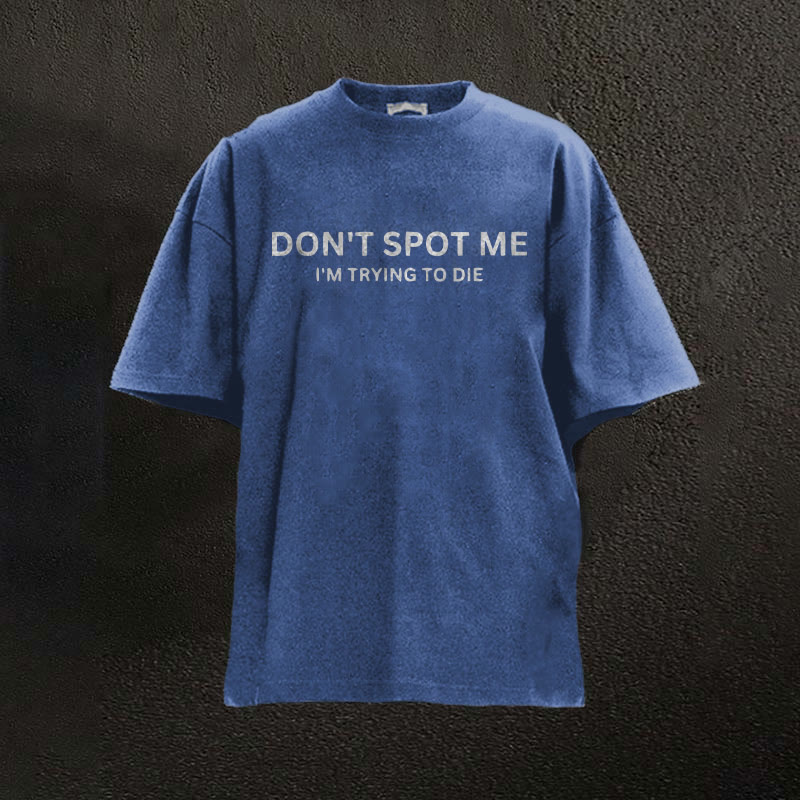 100% Cotton Don't Spot Me Printed Washed Gym T-shirt - Blue - 2XL - image 2