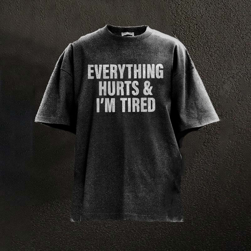 100% Cotton Everything Hurts And I'm Tired Printed Washed Gym T-shirt - Black - 2XL - image 1