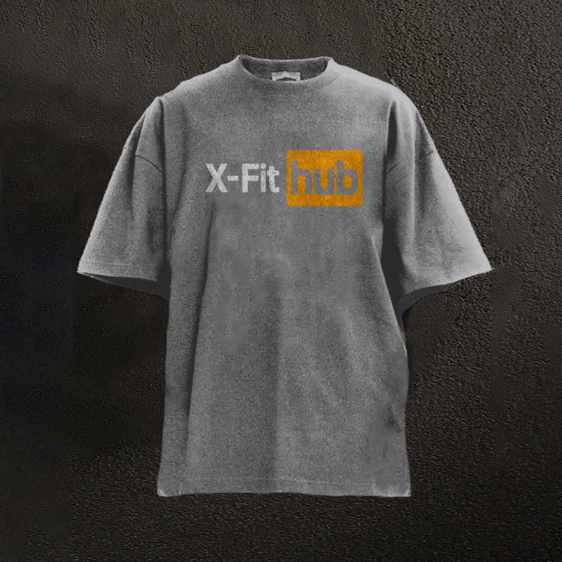 100% Cotton X-fit Hub Printed Washed Gym T-shirt - Grey - 2XL - image 3