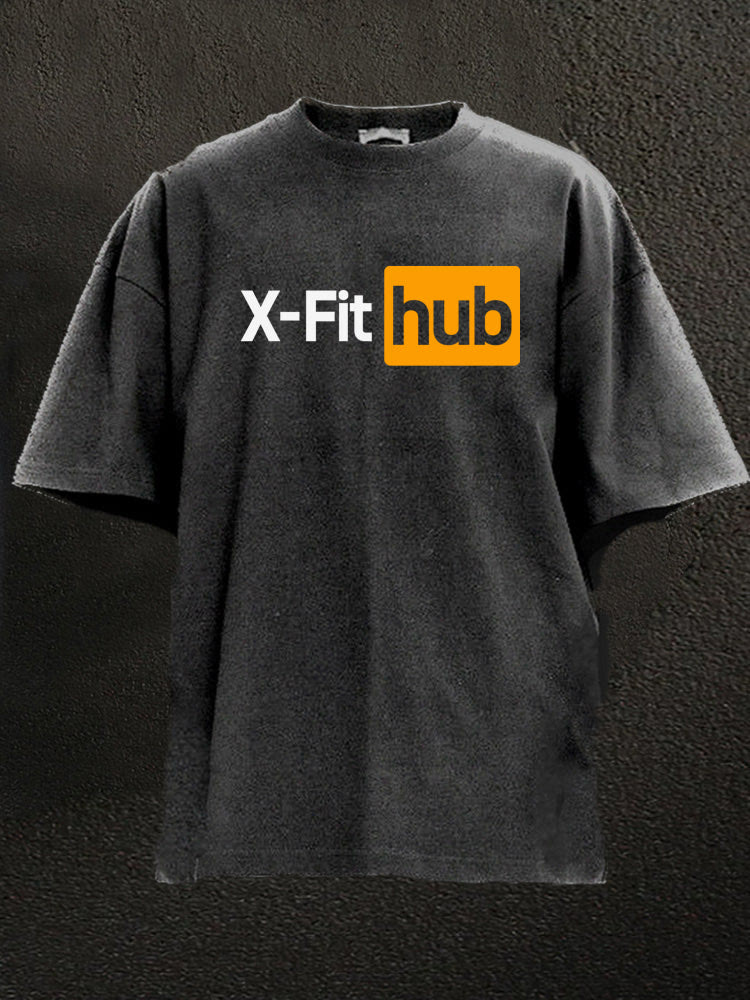 100% Cotton X-fit Hub Printed Washed Gym T-shirt - Black - 2XL - image 1