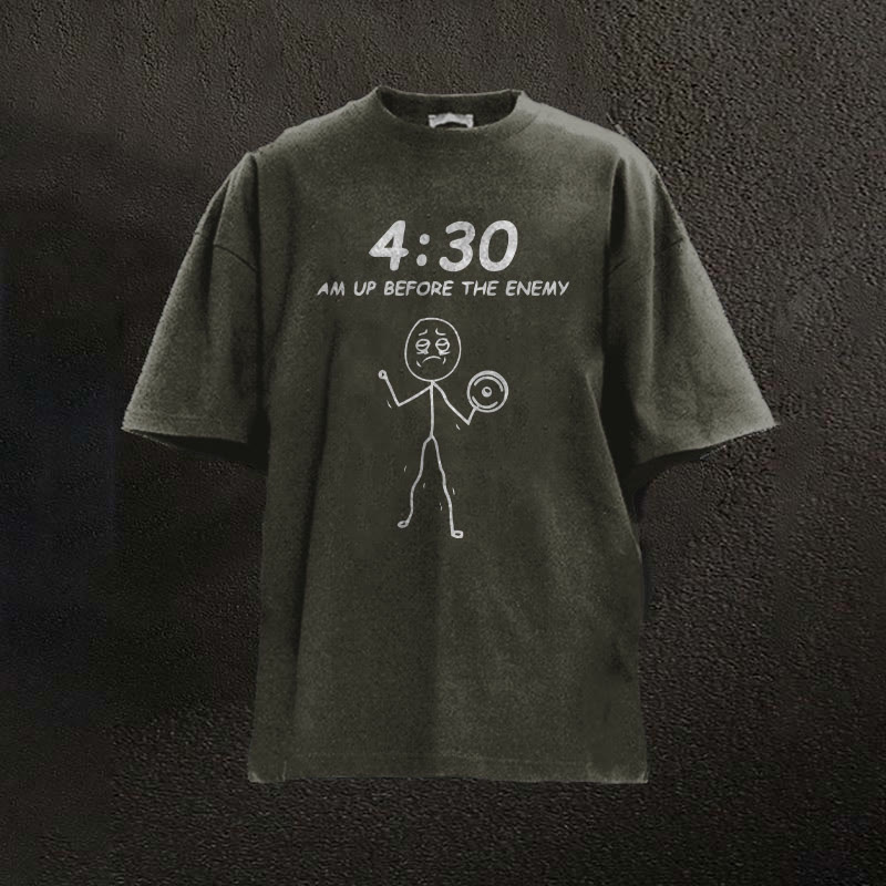 100% Cotton Up Before The Enemy Printed Washed Gym T-shirt - Dark Green - 2XL - image 2