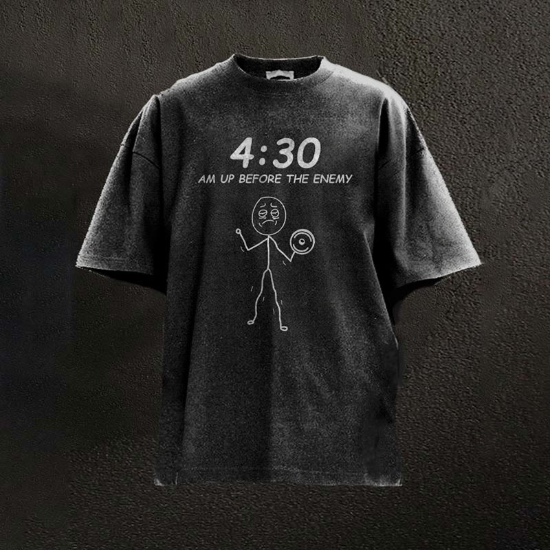 100% Cotton Up Before The Enemy Printed Washed Gym T-shirt - Black - 2XL - image 1