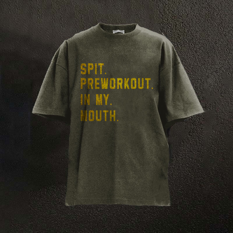 100% Cotton Spit Preworkout In My Mouth Printed Washed Gym T-shirt - Dark Green - 2XL - image 2