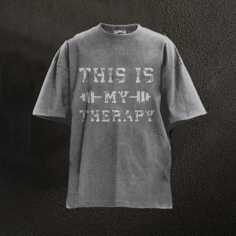 100% Cotton This Is My Therapy Printed Washed Gym T-shirt - Grey - 2XL - image 1