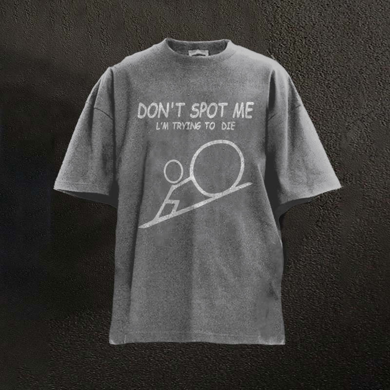 100% Cotton Don't Spot Me Stick Figure Printed Washed Gym T-shirt - Grey - 2XL - image 2