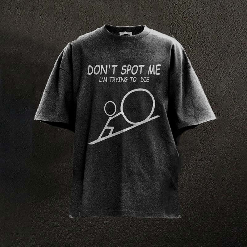 100% Cotton Don't Spot Me Stick Figure Printed Washed Gym T-shirt - Black - 2XL - image 1