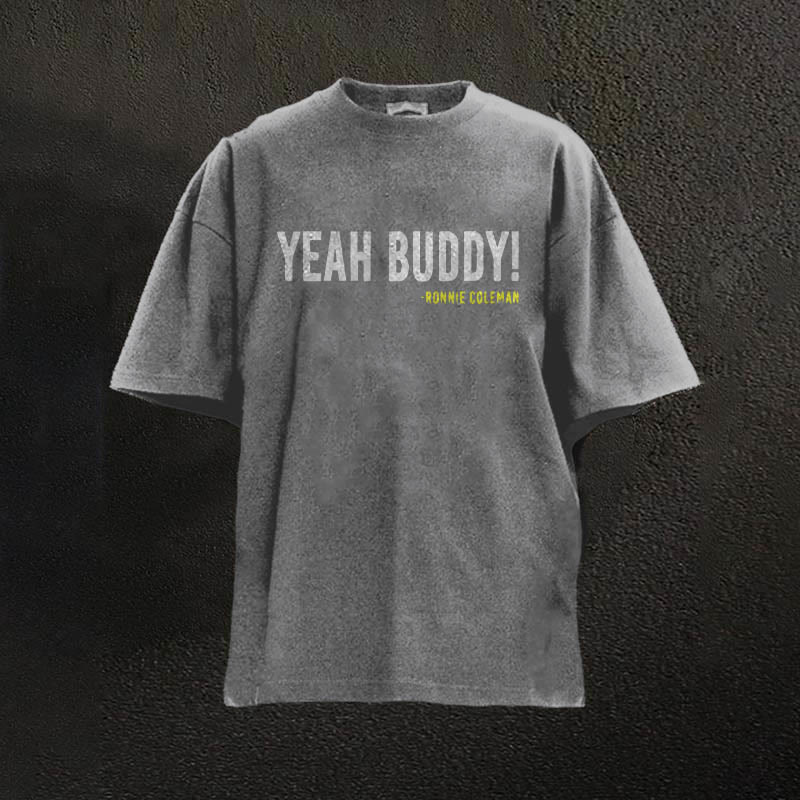 100% Cotton Yeah Buddy Tprinted Washed Gym T-shirt - Grey - 2XL - image 1