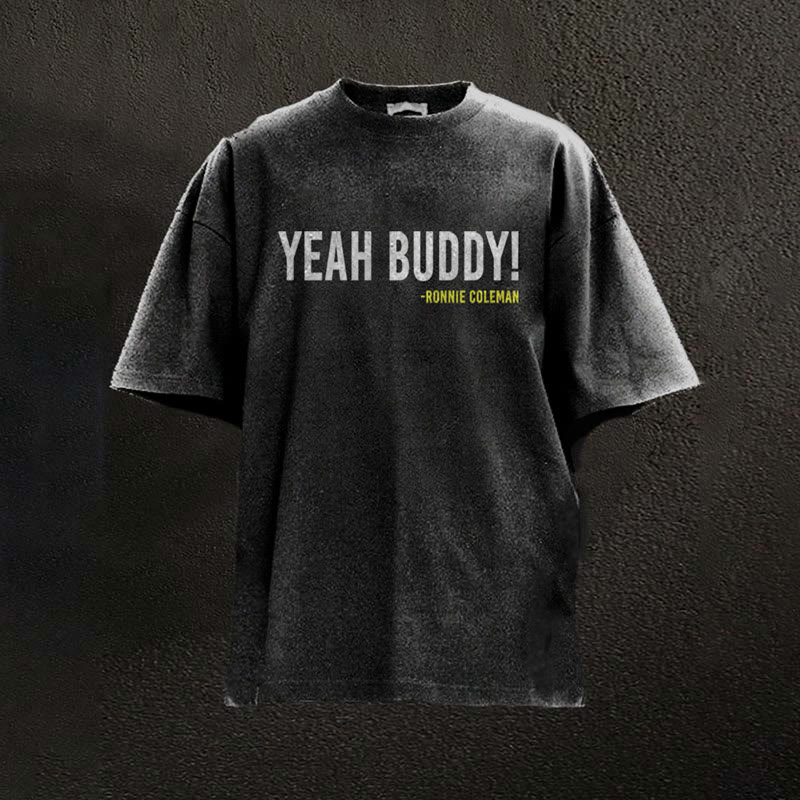 100% Cotton Yeah Buddy Tprinted Washed Gym T-shirt - Black - 2XL - image 3