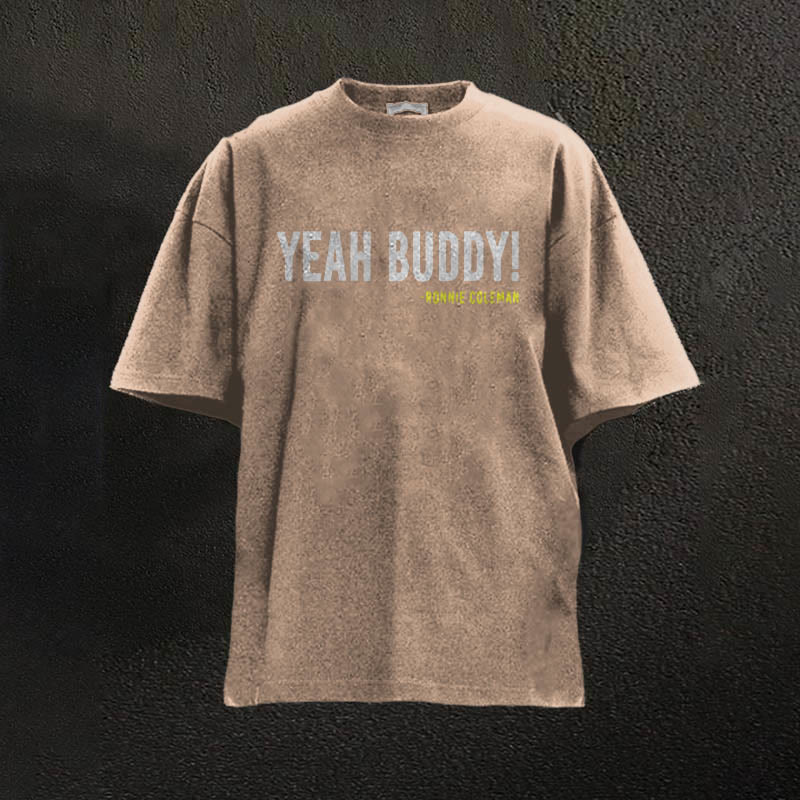 100% Cotton Yeah Buddy Tprinted Washed Gym T-shirt - Coffee - 2XL - image 2