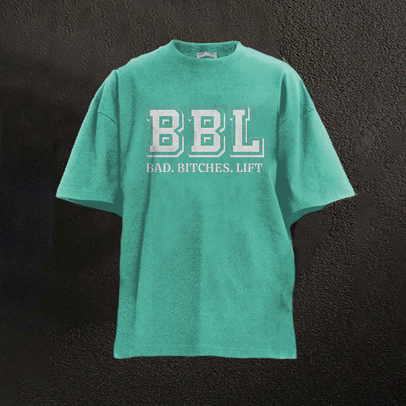 100% Cotton Bad Bitches Lift Printed Washed Gym T-shirt - Green - 2XL - image 1