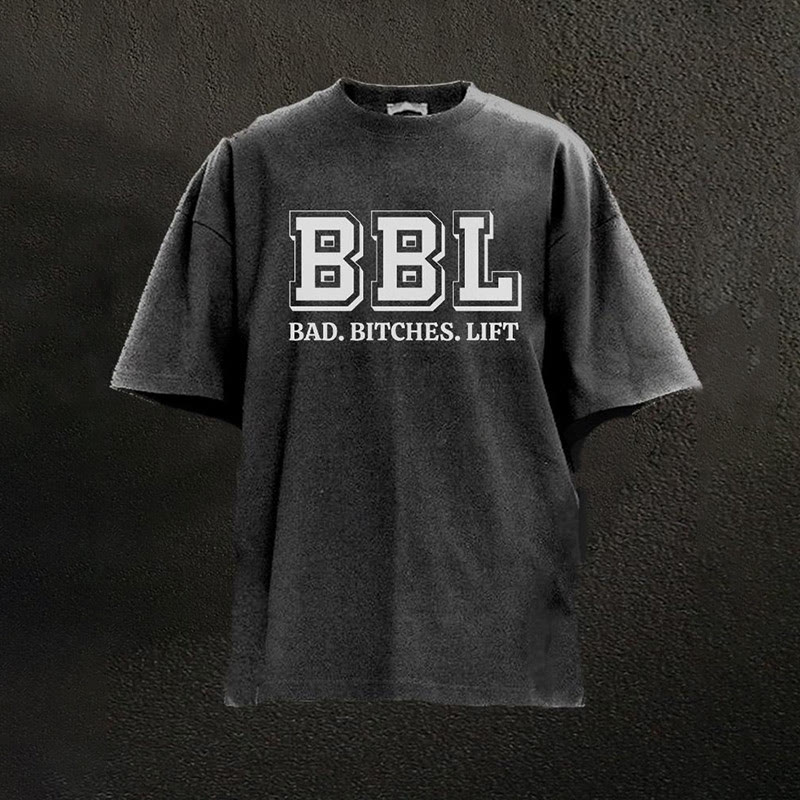100% Cotton Bad Bitches Lift Printed Washed Gym T-shirt - Black - 2XL - image 4