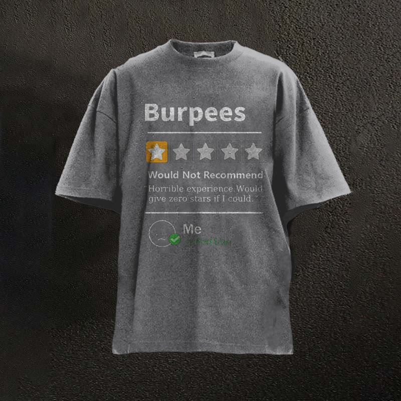 100% Cotton Burpees Reviewed Printed Washed Gym T-shirt - Grey - 2XL - image 5