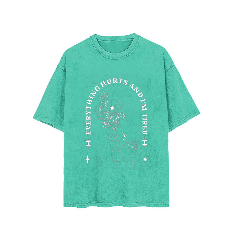 100% Cotton Everything Hurts And I'm Tired Vintage Printed Washed Gym T-shirt - Green - 2XL - image 2