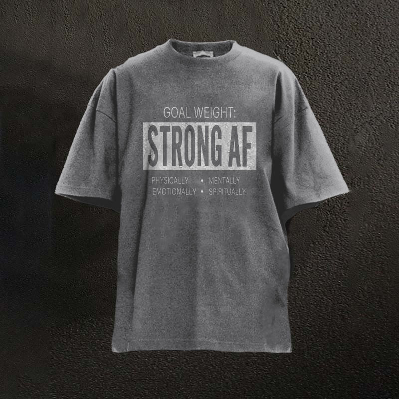100% Cotton Goal Weight Strong AF Printed Washed Gym T-shirt - Grey - 2XL - image 2