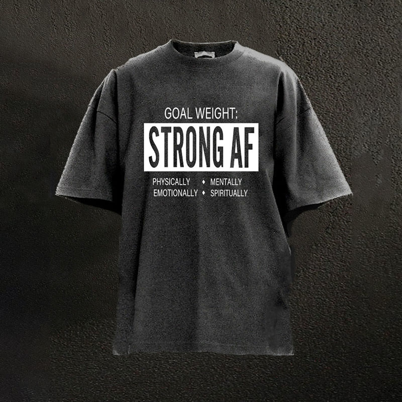 100% Cotton Goal Weight Strong AF Printed Washed Gym T-shirt - Black - 2XL - image 1