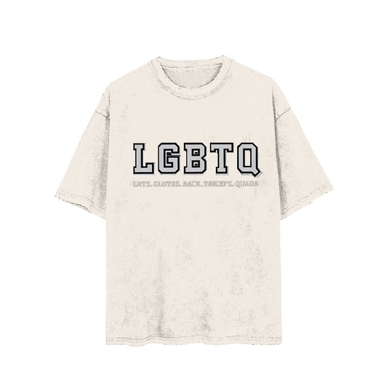 100% Cotton LGBTQ Vintage Printed Washed Gym T-shirt - Apricot - 2XL - image 2