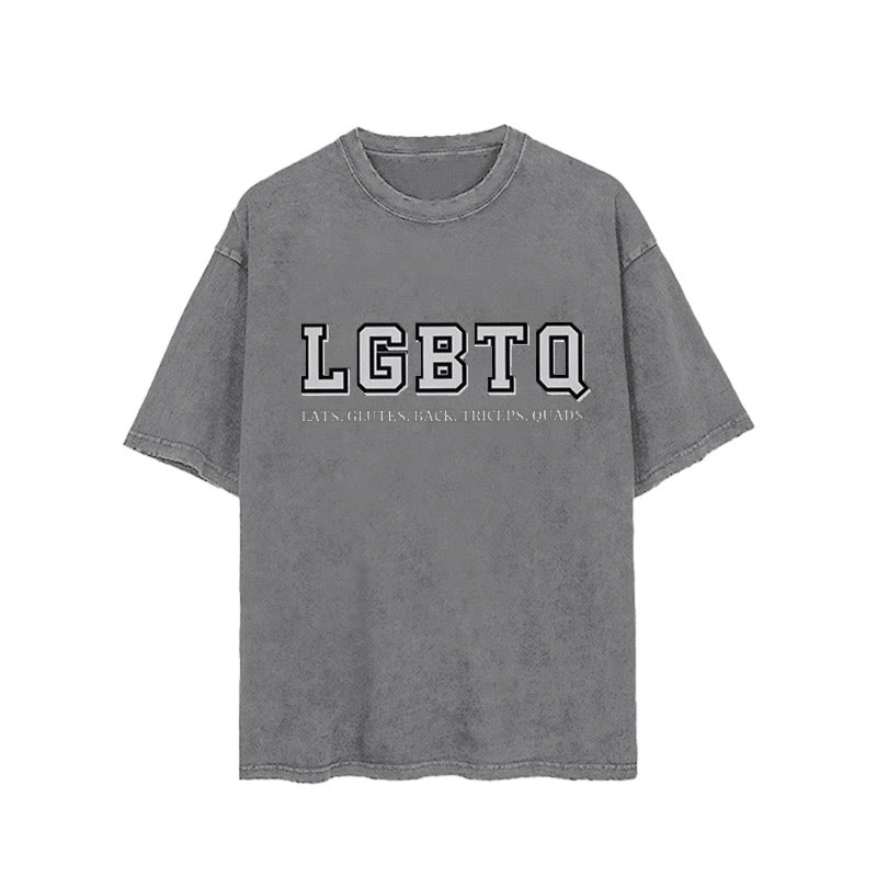 100% Cotton LGBTQ Vintage Printed Washed Gym T-shirt - Grey - 2XL - image 1