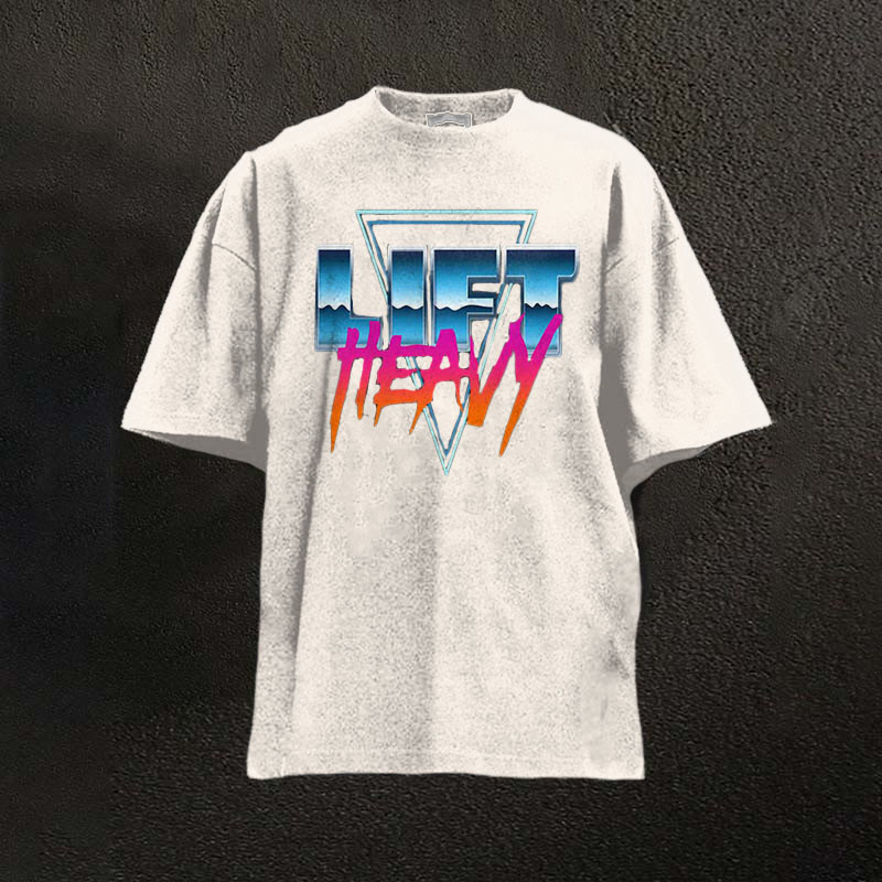 100% Cotton Lift Heavy Printed Washed Gym T-shirt - Apricot - 2XL - image 1