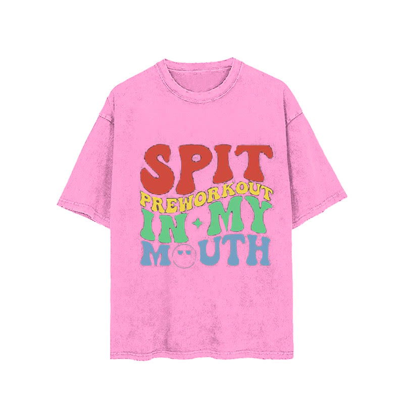100% Cotton SPIT Preworkout In My Mouth Vintage Printed Washed Gym T-shirt - Pink - 2XL - image 4