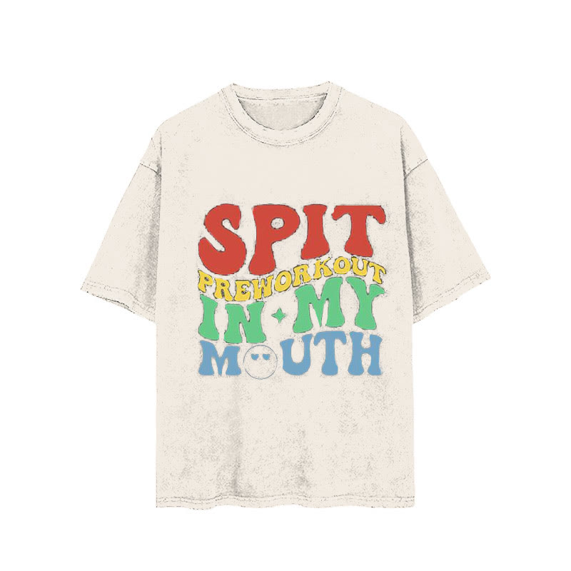 100% Cotton SPIT Preworkout In My Mouth Vintage Printed Washed Gym T-shirt - Apricot - 2XL - image 2