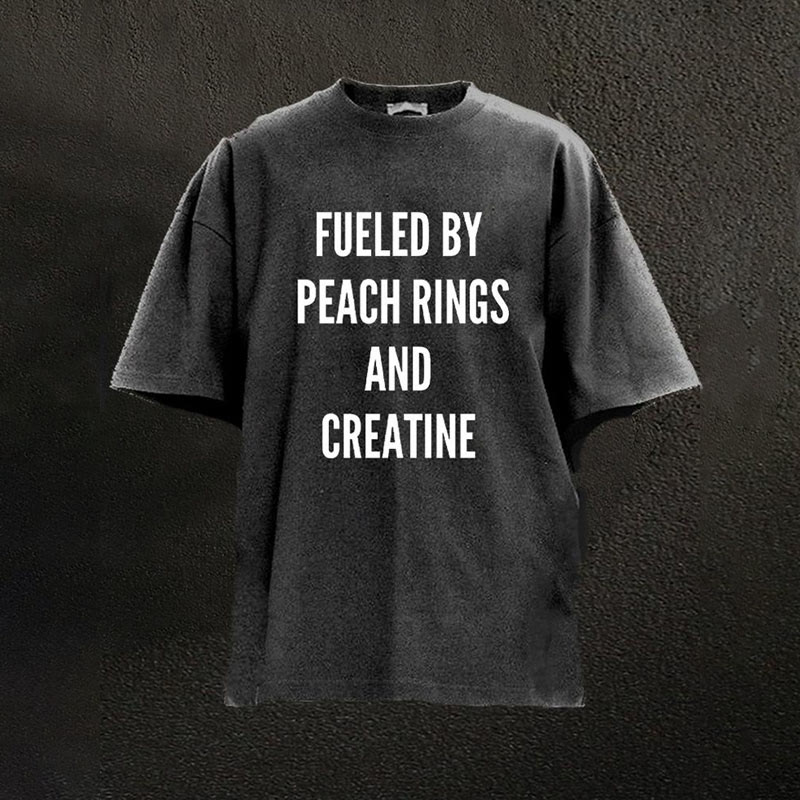 100% Cotton Filled By Peach Rings And Creatine Printed Washed T-shirt - Black - 2XL - image 1