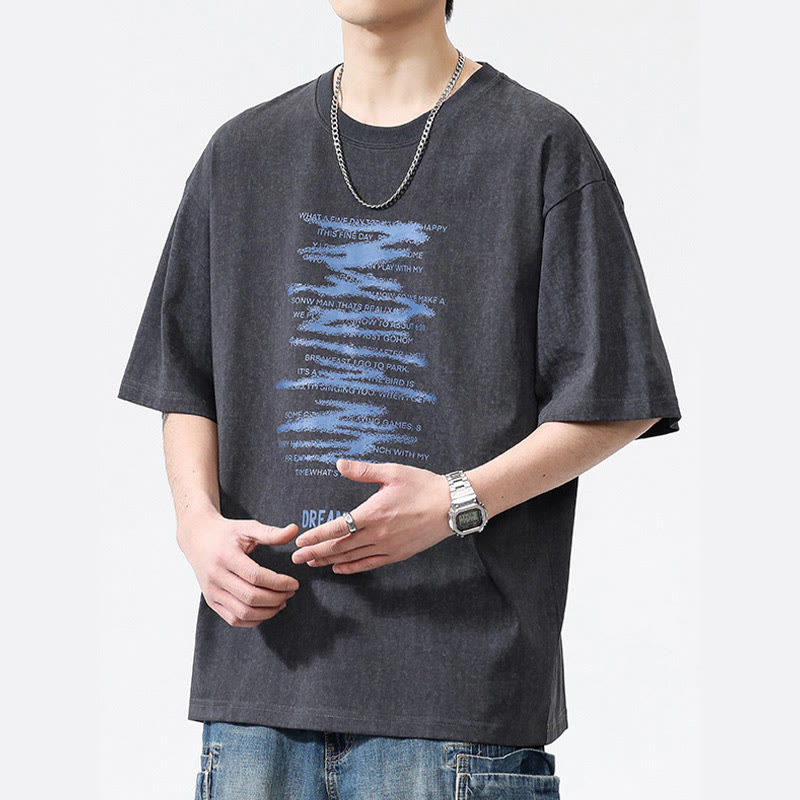 Men's Vintage DEAMS Graphic Letter Print Acid Washed T-shirt