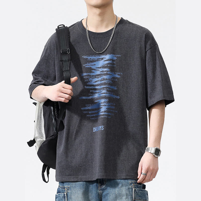 Men's Vintage DEAMS Graphic Letter Print Acid Washed T-shirt