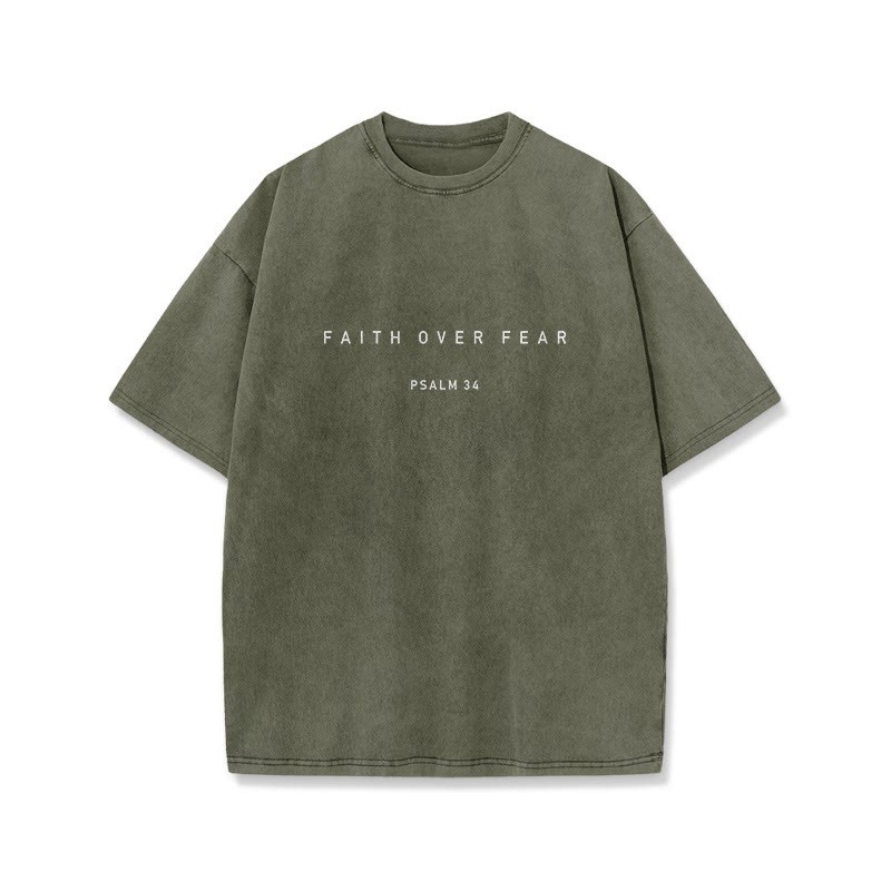 Faith Over Fear Psalm 34 Print Washed T-shirt