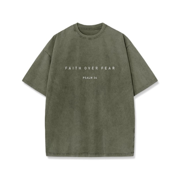Faith Over Fear Psalm 34 Print Washed T-shirt