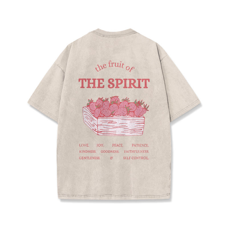 100% Cotton Vintage The Fruit Of The Spirit Print Acid Washed Unisex T-shirt