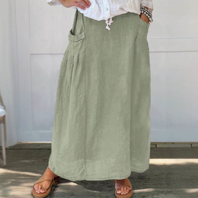 Summer Simple Solid Color Casual Pocket Skirt - Light Green - 5XL - image 2