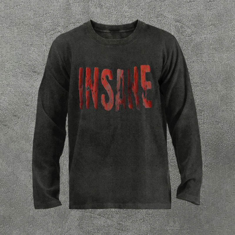 100% Cotton Insane Printed Acid Washed Long Sleeves T-shirt - Black - 3XL - image 1