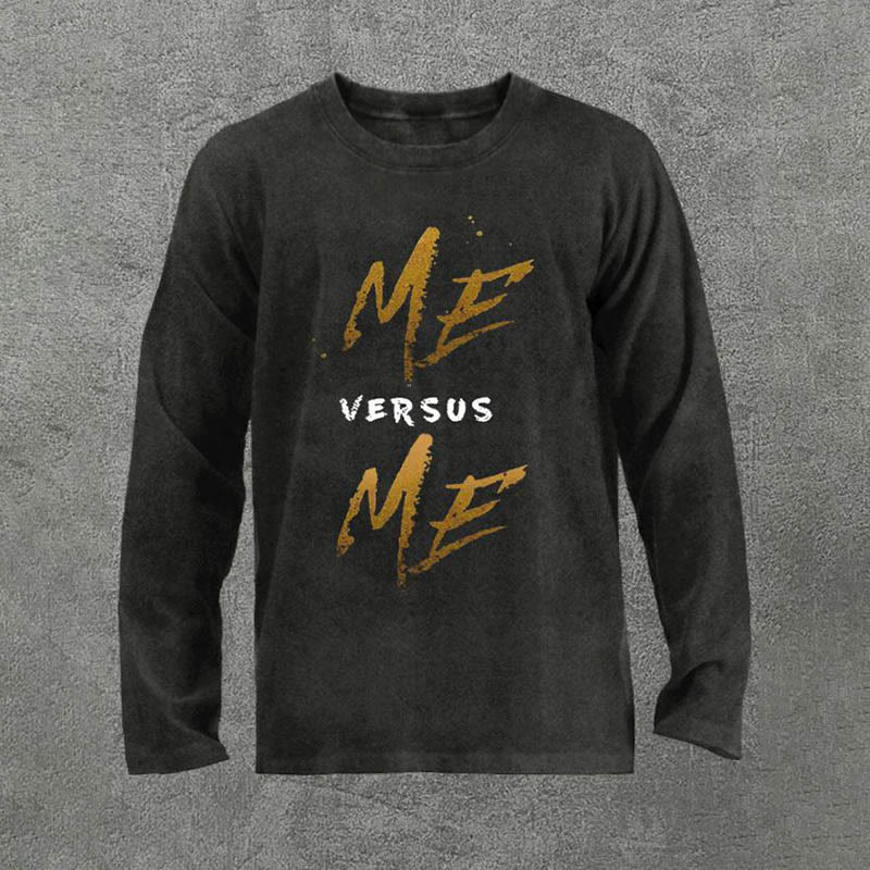 100% Cotton Me Versus Me Printed Acid Washed Long Sleeves T-shirt - Black - 3XL - image 1
