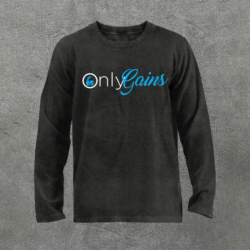 100% Cotton Only Gains Printed Acid Washed Long Sleeves T-shirt - Black - 3XL - image 1