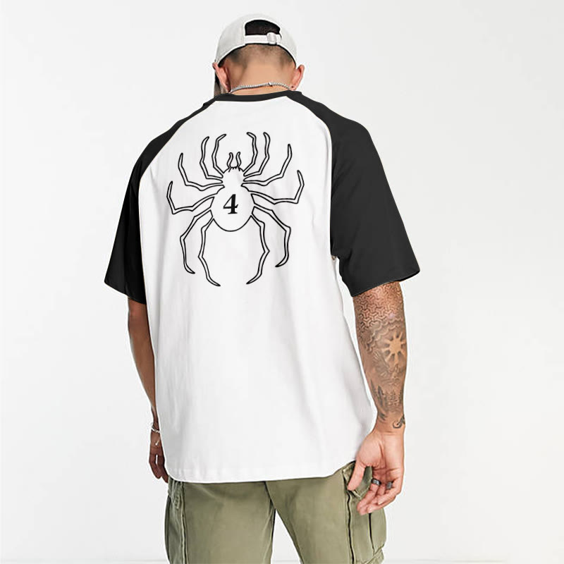 Unisex 100% Cotton No. 4 Spider Print Raglan Sleeve T-shirt