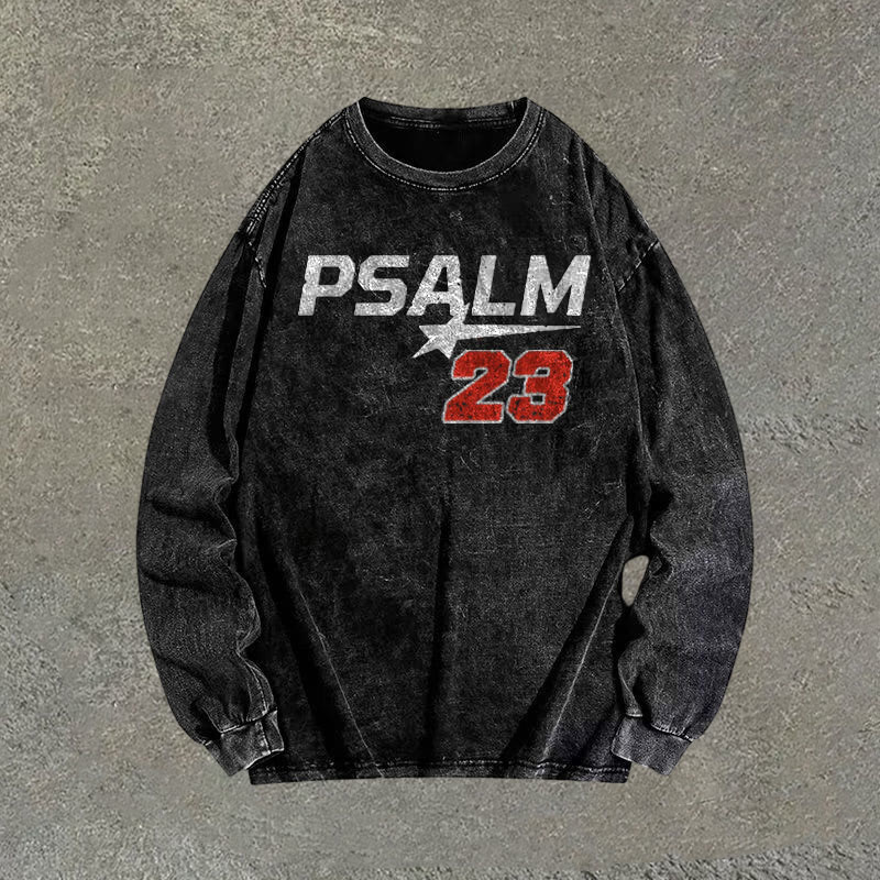 100% Cotton Psalm 23 Print Washed Long Sleeve T-shirt