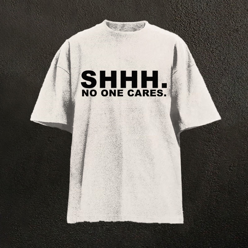 100% Cotton No One Cares Printed Washed T-shirt - Beige - 2XL - image 1