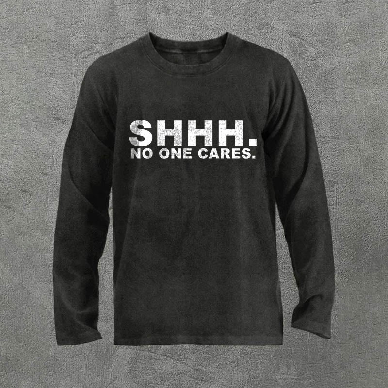 100% Cotton No One Cares Printed Acid Washed Long Sleeves T-shirt - Black - 3XL - image 1