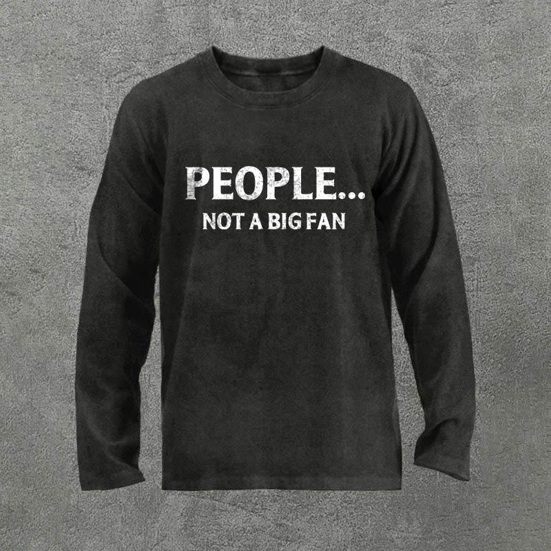 100% Cotton Vikings People... Not A Big Fan Printed Acid Washed Long Sleeves T-shirt - Black - 3XL - image 1