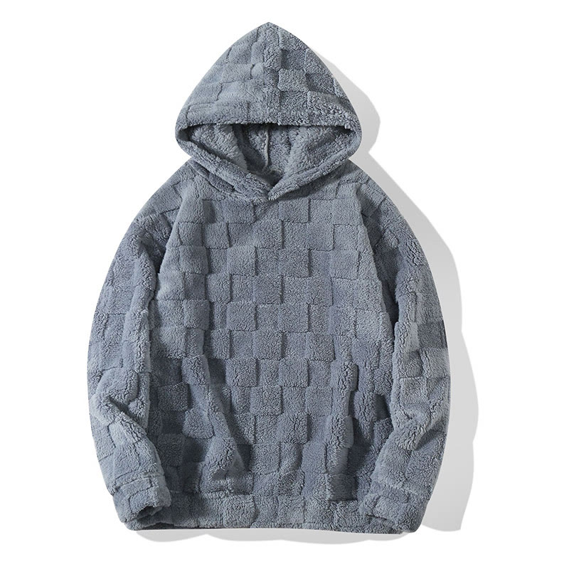 unisex Solid color plaid embossed plush hoodie