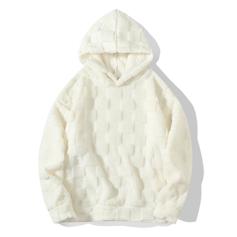 unisex Solid color plaid embossed plush hoodie