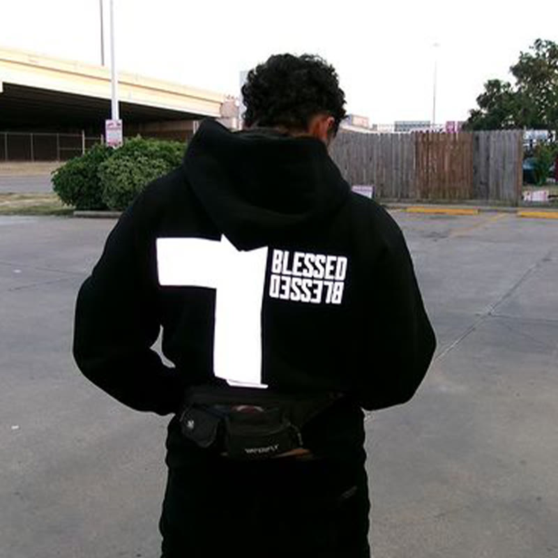 Reflective Blessed Cross Print Hoodie