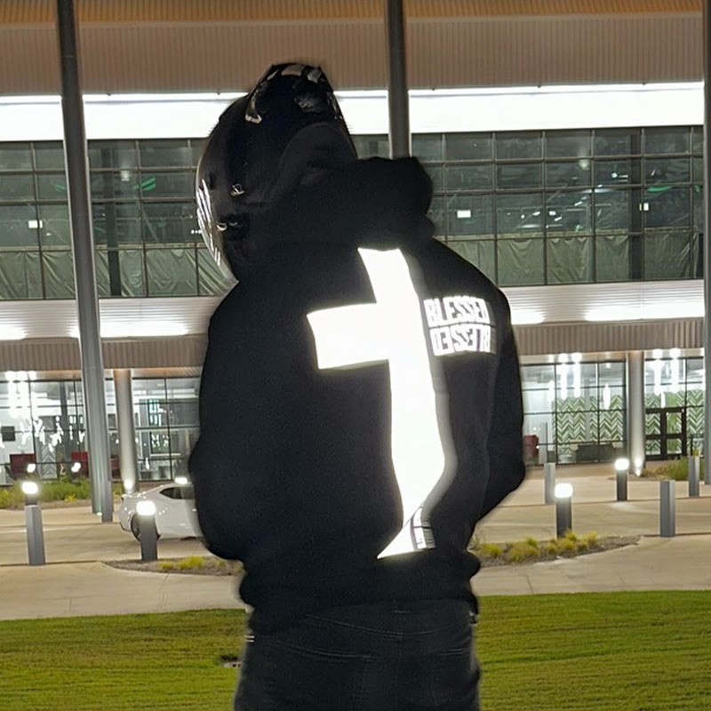 Reflective Blessed Cross Print Hoodie