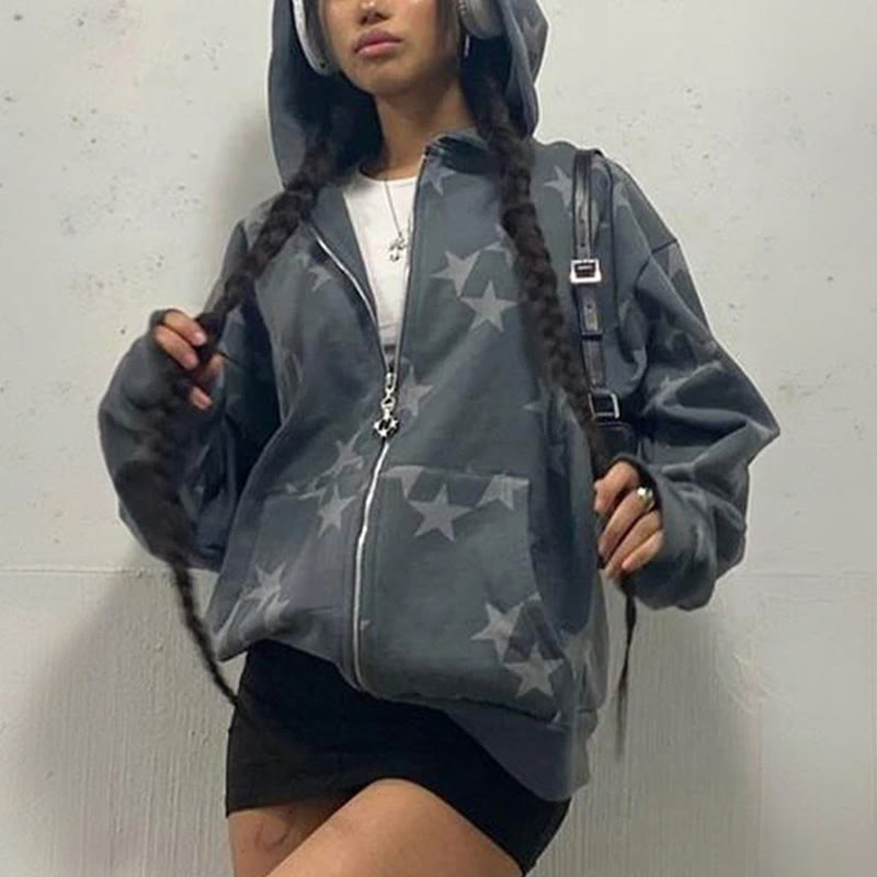 Star Print Zip Up Women‘s Hoodie