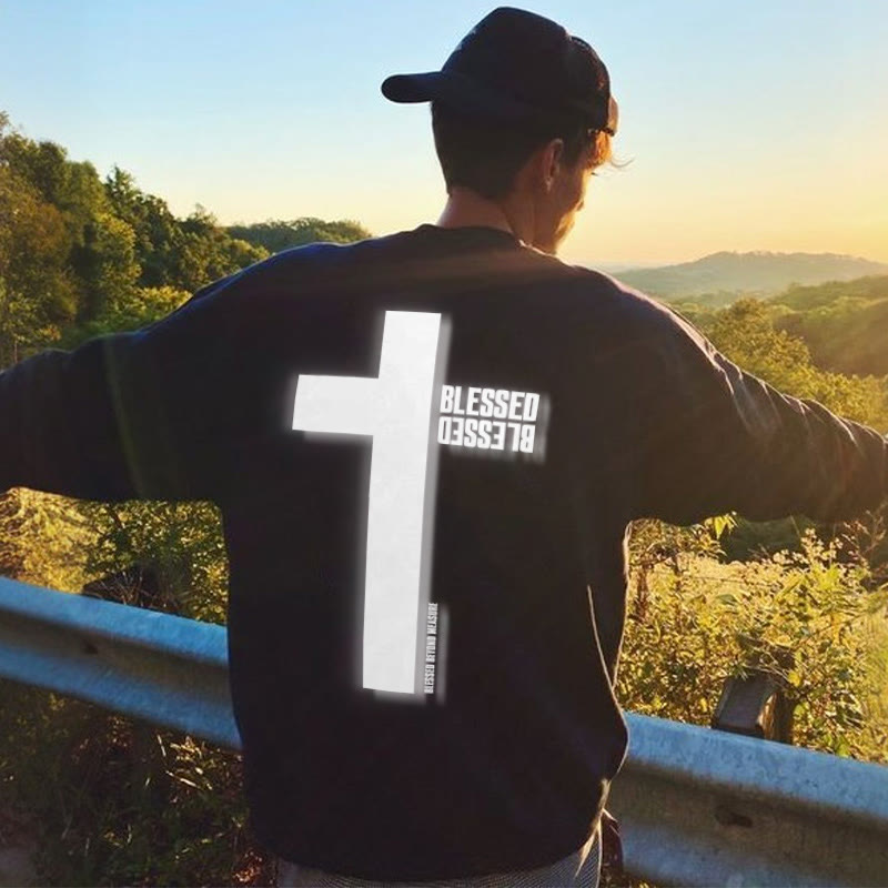 Reflective Blessed Cross Print Sweatshirt