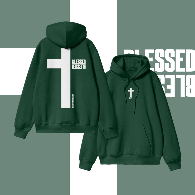 Reflective Blessed Cross Print Hoodie