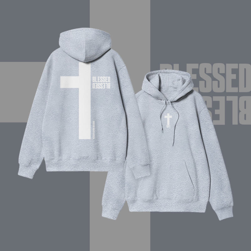 Reflective Blessed Cross Print Hoodie